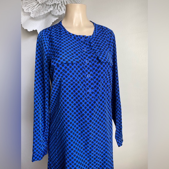 Gap Deborah Polka Dots Blue Black Shirt Dress Knee Shift Pop Over Long Pockets S - Picture 4 of 11